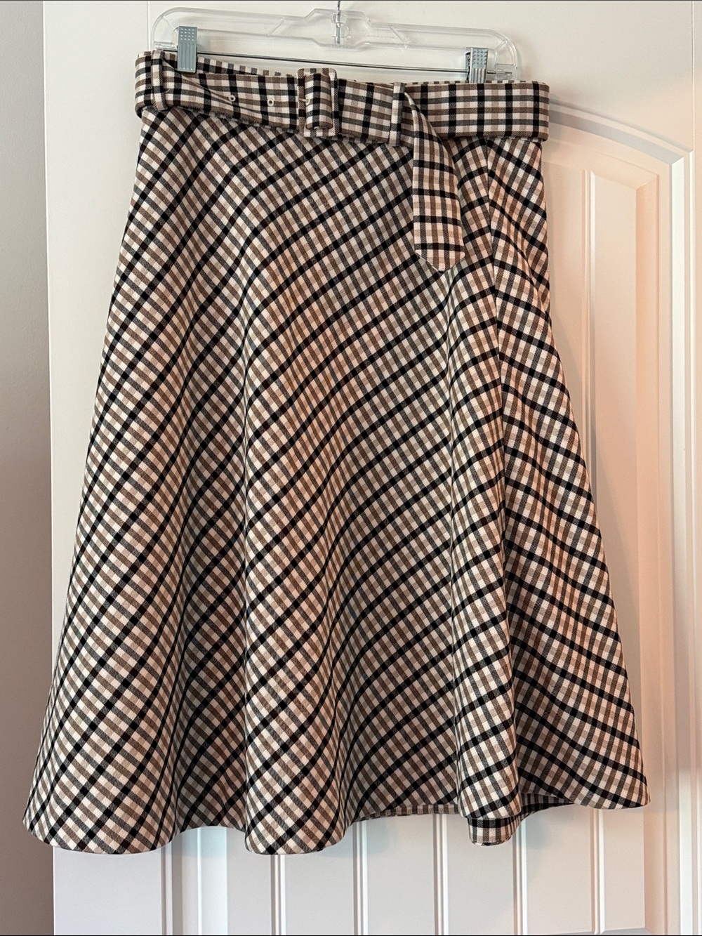 Ann Taylor Black & Cream Plaid A Line Skirt with Belt